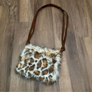 Y2K Faux Fur Leopard Print Crossbody Bag - Brown/White Mcbling